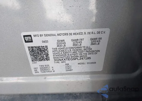 2023 Chevrolet Equinox Awd 2Fl from USA, damaged, VIN 3GNAXTEG5PL247185